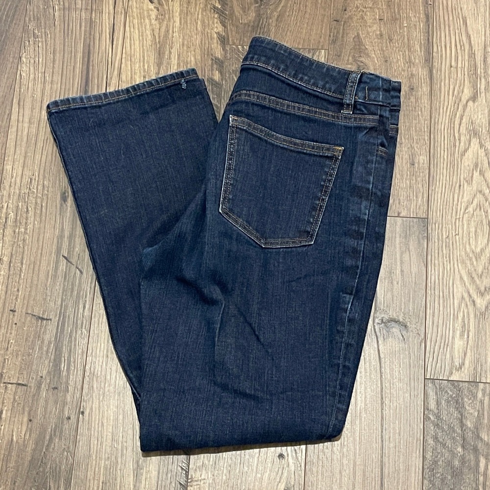 Talbots Heritage Bootcut Jeans Womens 12P Dark Wash Blue Denim Mid Rise Stretch